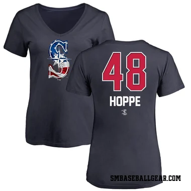 Navy Women's Alex Hoppe Seattle Mariners Name and Number Banner Wave V-Neck T-Shirt -