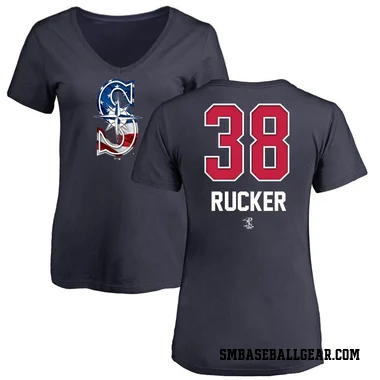 Navy Women's Michael Rucker Seattle Mariners Name and Number Banner Wave V-Neck T-Shirt -