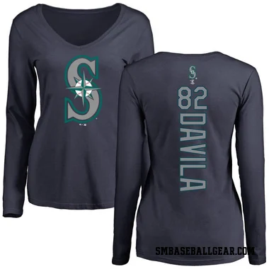 Navy Women's Nick Davila Seattle Mariners Backer Slim Fit Long Sleeve T-Shirt -